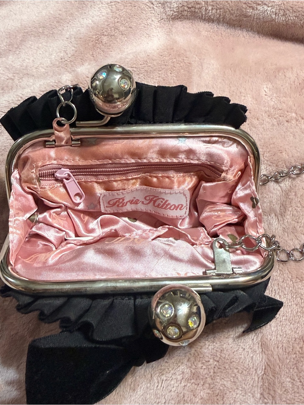 Paris Hilton Black Lace/ mini Clutch w/ rhinestones